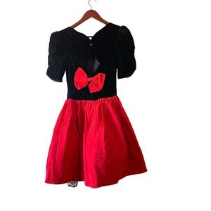 Vintage Jessica McClintock Gunne Sax Black Velvet Red Dress Bow‎ Back size xxs